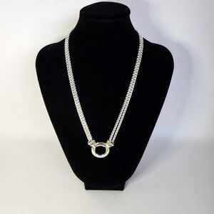 Double Chain with Ring Silver Tone Gold Accents Necklace